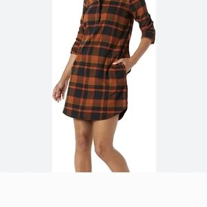 Plaid Shirt Dress in Black and Orange